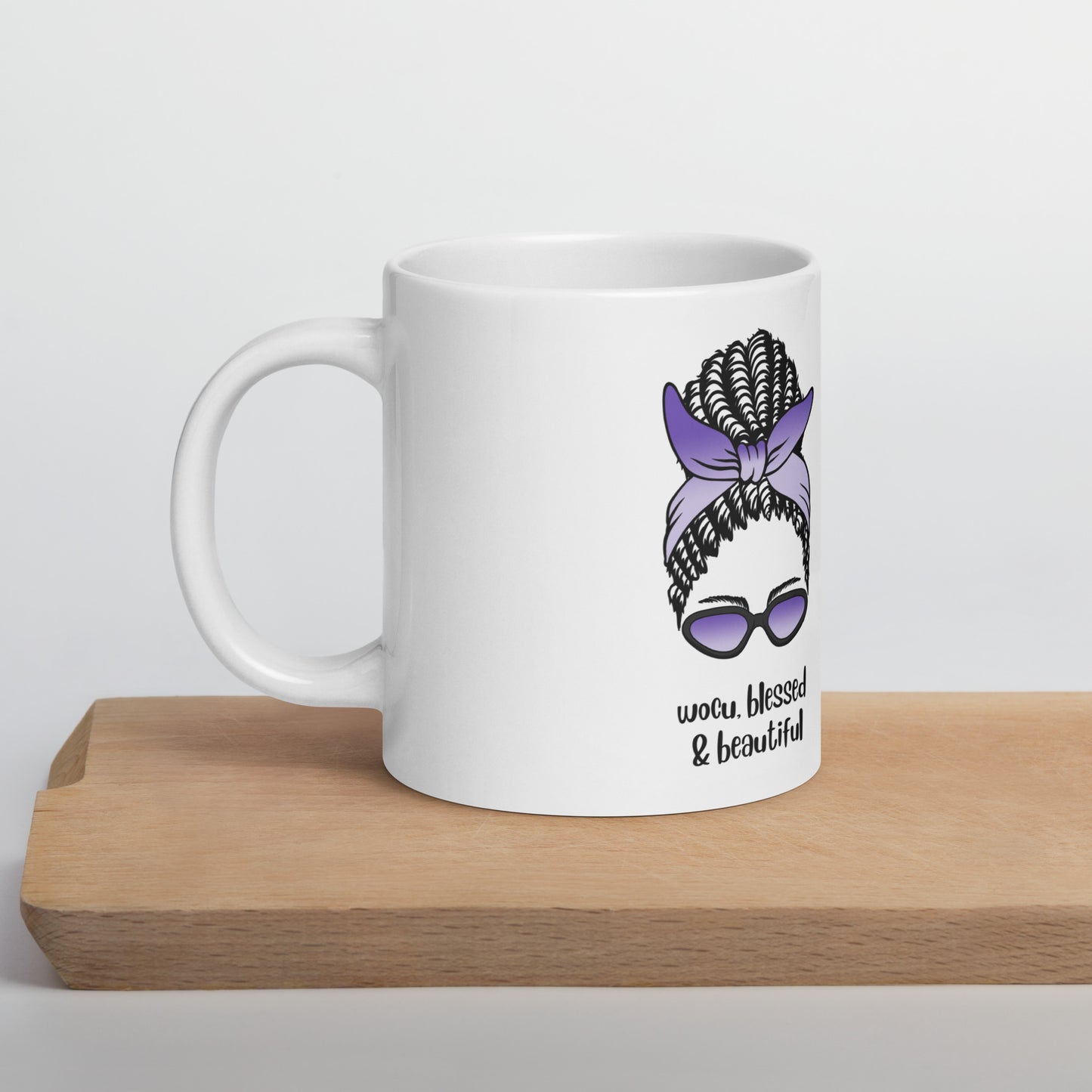 "WOCU, Blessed & Beautiful" White glossy mug
